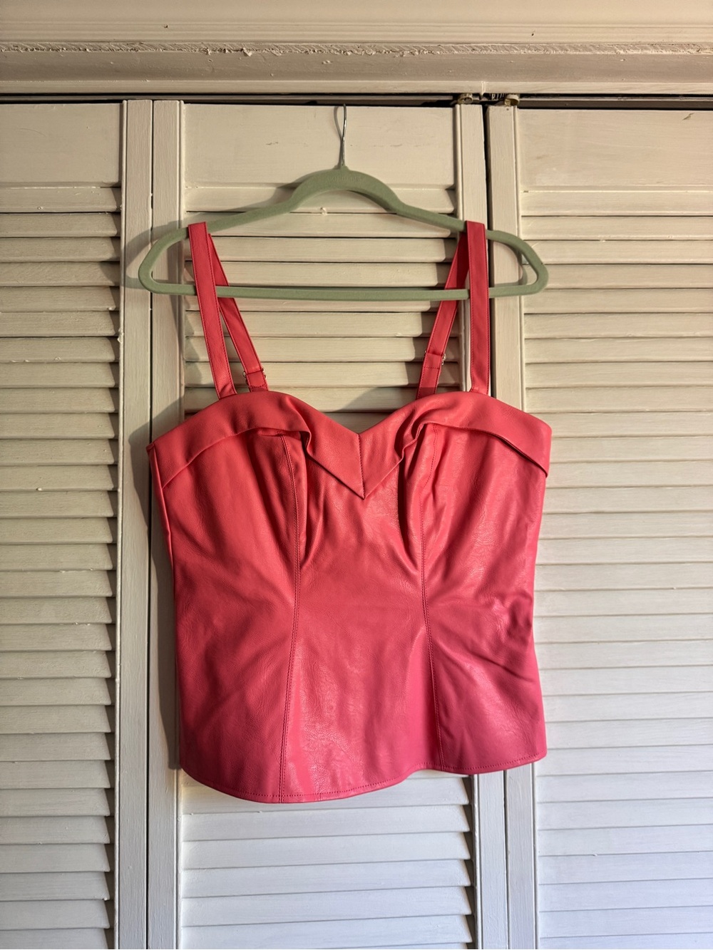 Vixen by Micheline Pitt Coral Pink Faux Leather Bustier Camisole